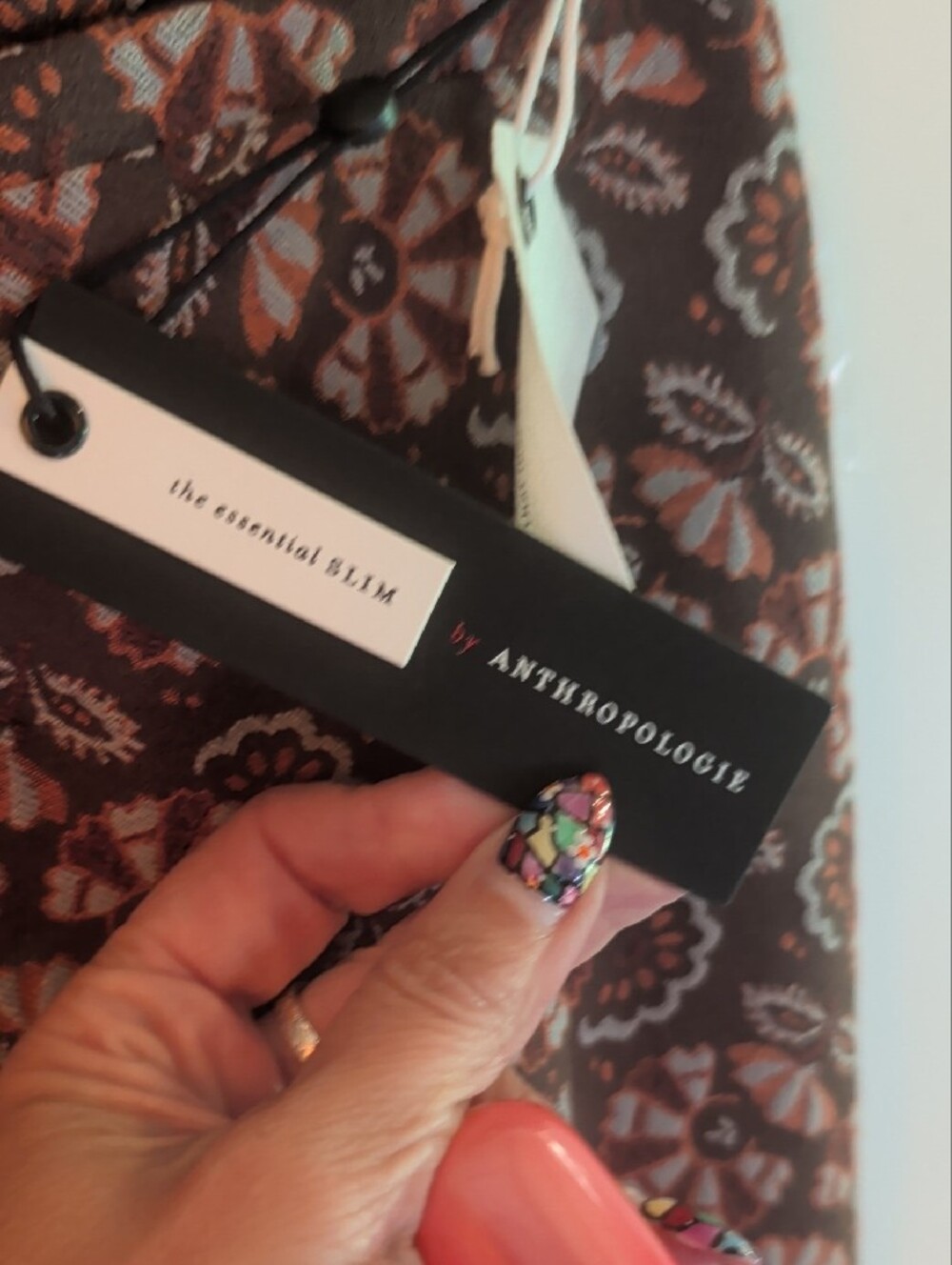 Anthropologie Brown and Dusty Pink Floral Slim Pants - Picture 5 of 7